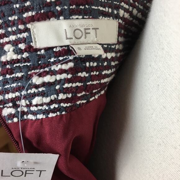 Loft  Gray & Maroon Tweed NWT Lined Mini Skirt 8 - Picture 5 of 7